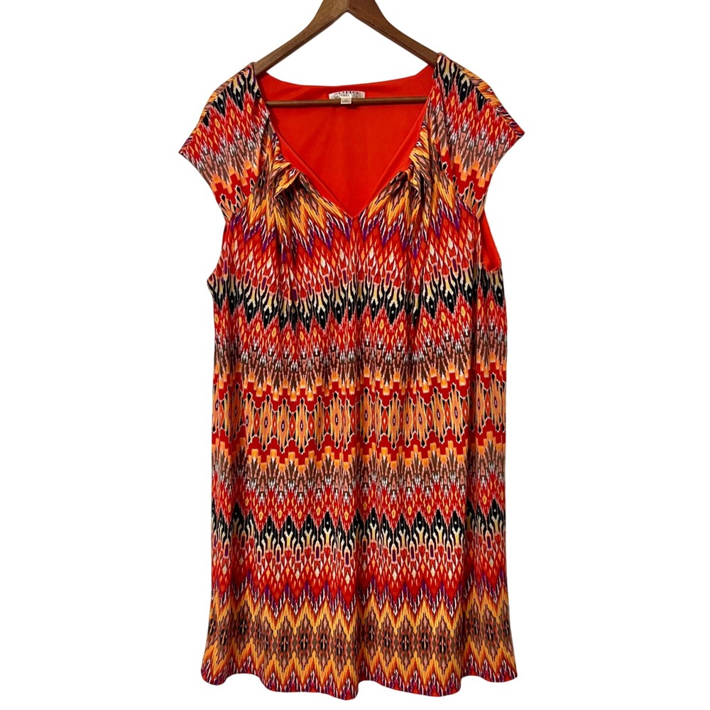 SOHO Apparel 2X Orange Multicolor Chevron Print Shift Dress‎ Boho Tribal
